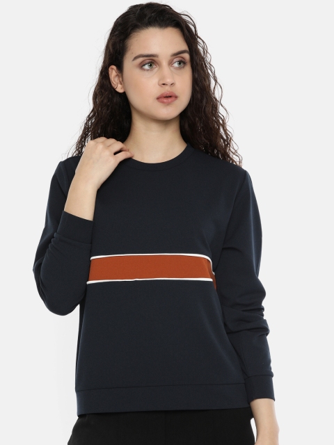 

ONLY Women Navy Blue & Rust Orange Striped Sweatshirt