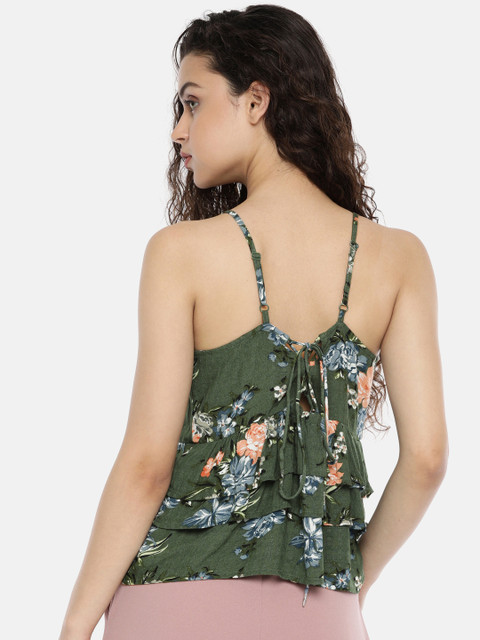 

ONLY Women Olive Green Printed Tiered Top