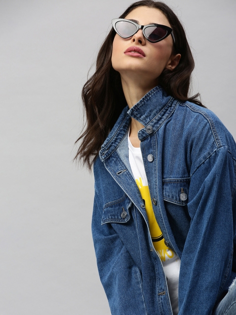 

ONLY Women Blue Solid Lightweight Denim Jacket