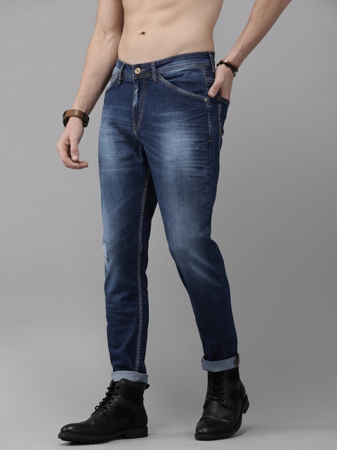 

The Roadster Lifestyle Co Men Blue Slim Fit Mid-Rise Low Distress Stretchable Jeans