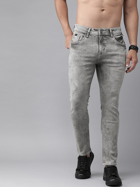 

Roadster Men Grey Skinny Fit Mid-Rise Low Distress Stretchable Jeans