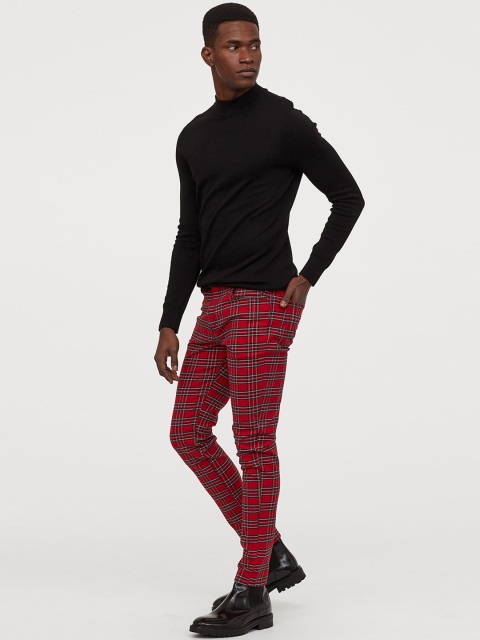 

H&M Men Skinny Twill Trousers, Red