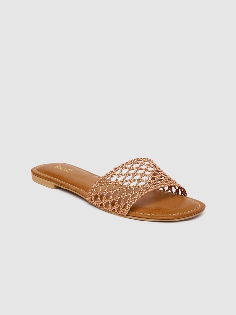 

Inc 5 Women Rose Gold-Toned Woven Design Open Toe Flats