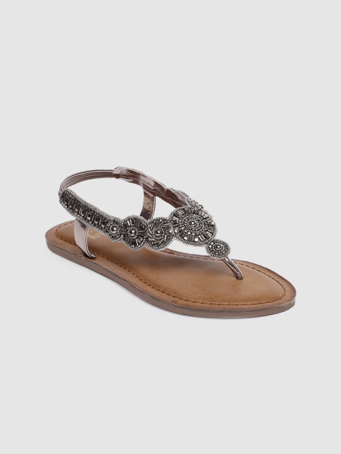 

Inc 5 Women Silver-Toned Embellished Open Toe Flats
