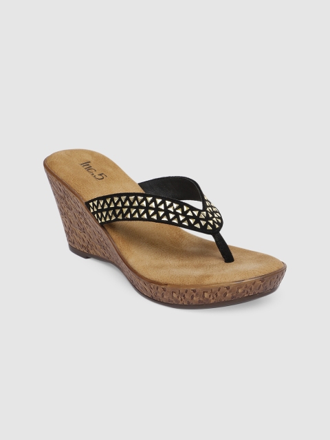 

Inc 5 Women Black & Gold-Toned Embellished Sandals