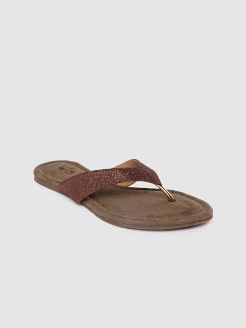 

Inc 5 Women Bronze-Toned Embellished T-Strap Flats
