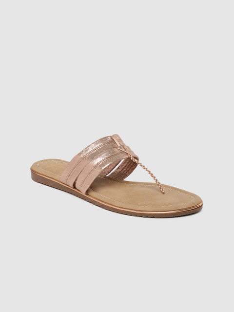 

Inc 5 Women Rose Gold Solid T-Strap Flats