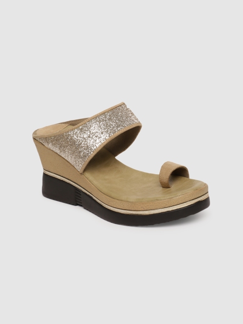 

Inc 5 Women Beige & Silver-Toned Embellished Wedges