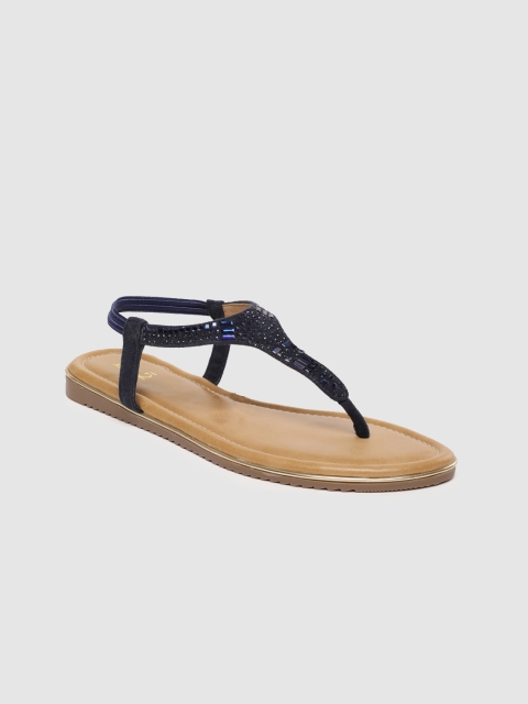

Inc 5 Women Navy Blue Embellished T-Strap Flats