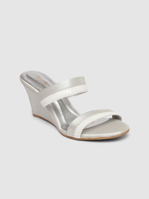 

Inc 5 Women White & Silver-Toned Colourblocked Wedges