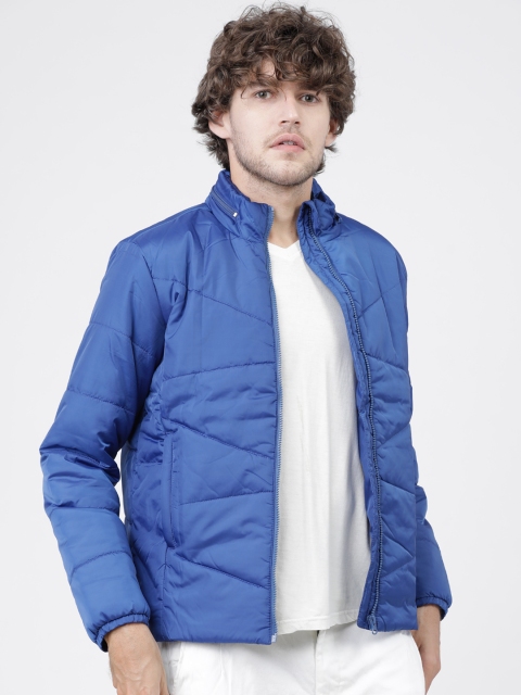 Men Teal Blue Solid Padded Jacket