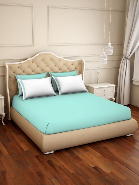 

SPACES Blue Solid 300 TC Cotton Hygro 1 King Bedsheet with 4 Pillow Covers