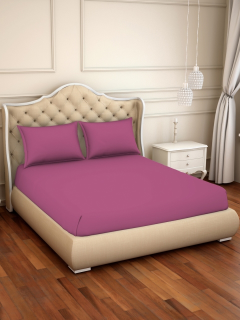 

SPACES Purple Solid 300 TC Cotton 1 King Bedsheet with 2 Pillow Covers