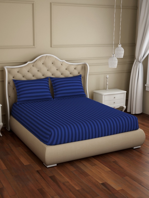 

SPACES Blue Striped 210 TC Cotton 1 King Bedsheet with 2 Pillow Covers