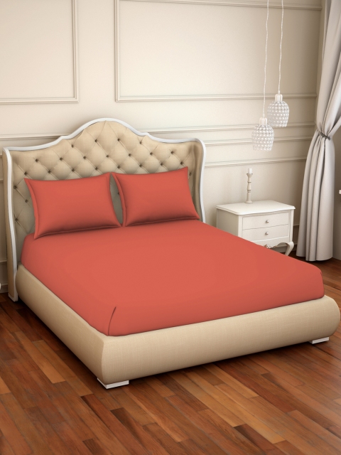 

SPACES Rust Orange Solid 300 TC Cotton 1 King Bedsheet with 2 Pillow Covers