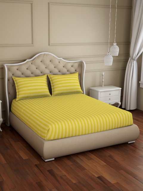 

SPACES Yellow Striped 210 TC Cotton 1 King Bedsheet with 2 Pillow Covers