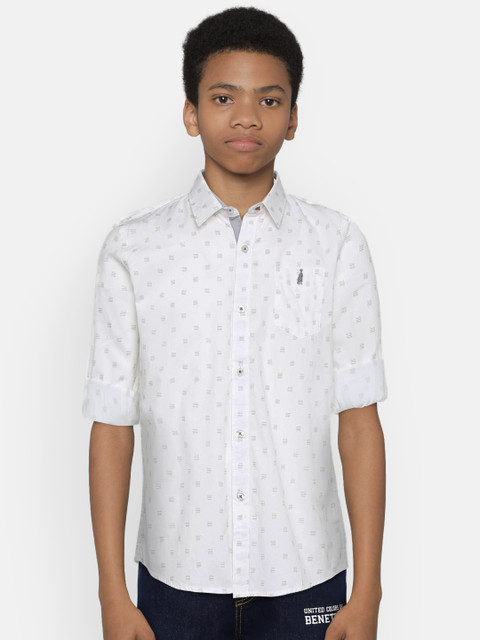 

Zalza Boys White Regular Fit Printed Casual Shirt