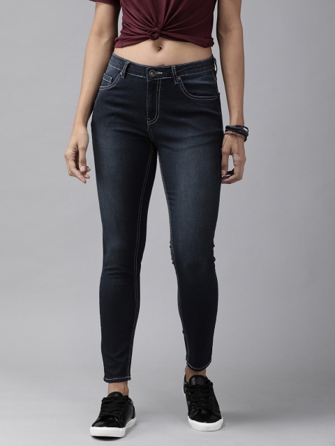 Women Navy Blue Skinny Fit Mid-Rise Clean Look Stretchable Jeans