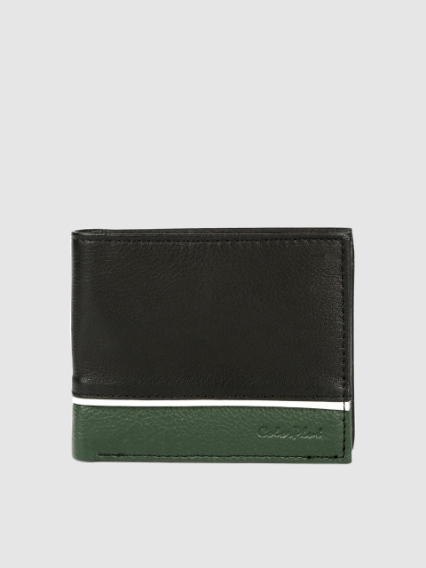 

ColorPlus Men Black & Green Colourblocked Leather Two Fold Wallet