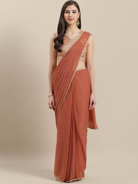 

Ahalyaa Rust Brown Woven Design Ready to wear Saree