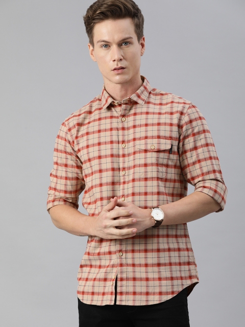

Louis Philippe Jeans Men Beige & Red Slim Fit Checked Casual Shirt