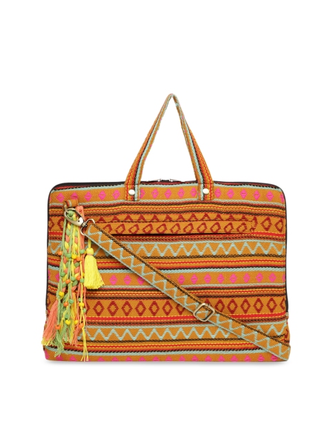 

The House of Tara Women Red & Mustard Yellow Textured Handloom Woven Laptop Bag