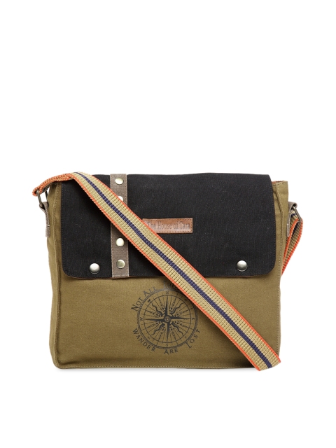 

The House of Tara Unisex Khaki & Black Colourblocked Messenger Bag