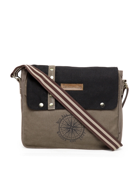 

The House of Tara Unisex Grey & Black Printed Messenger Bag