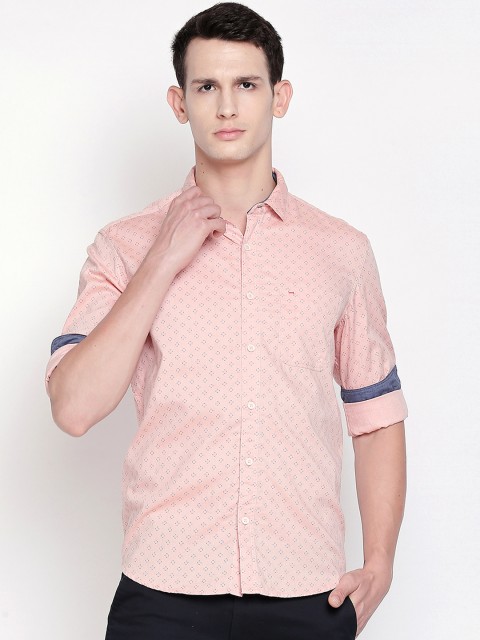

Basics Men Peach-Coloured Slim Fit Printed Casual Shirt