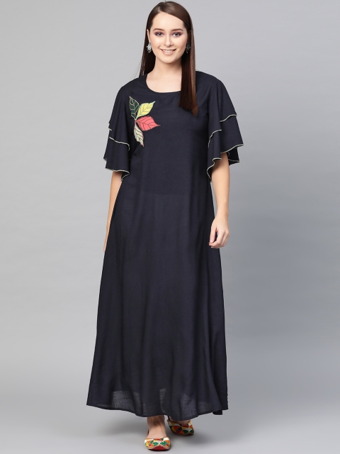 

AKS Women Navy Blue Embroidered A-Line Dress