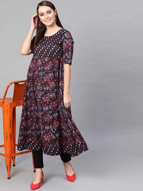 

AKS Women Multicoloured Printed Anarkali Kurta, Blue