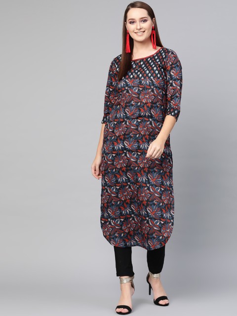

AKS Women Multicoloured Printed Straight Kurta, Blue
