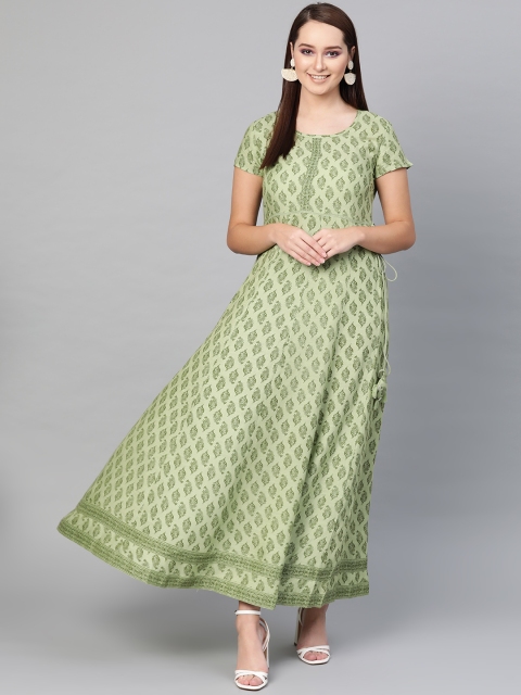 

AKS Women Green Printed Fit and Flare Dress