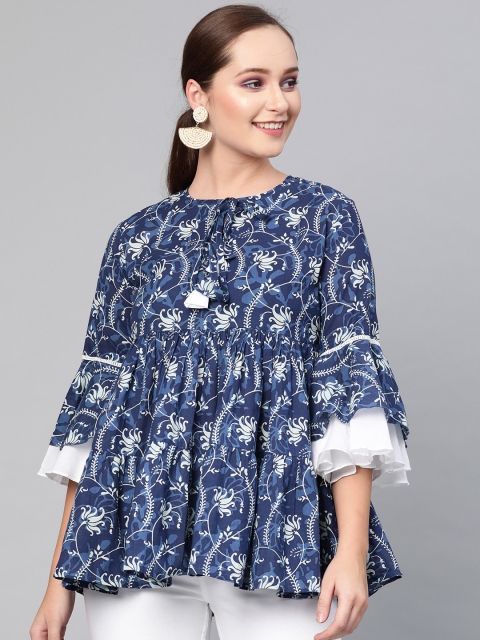 

AKS Women Navy Blue & White Printed A-Line Tunic