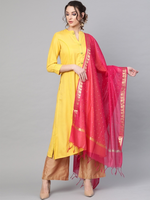 

AKS Magenta & Golden Woven Design Banarasi Dupatta