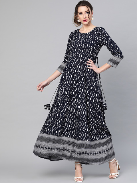 

AKS Women Navy Blue & White Printed Maxi Dress