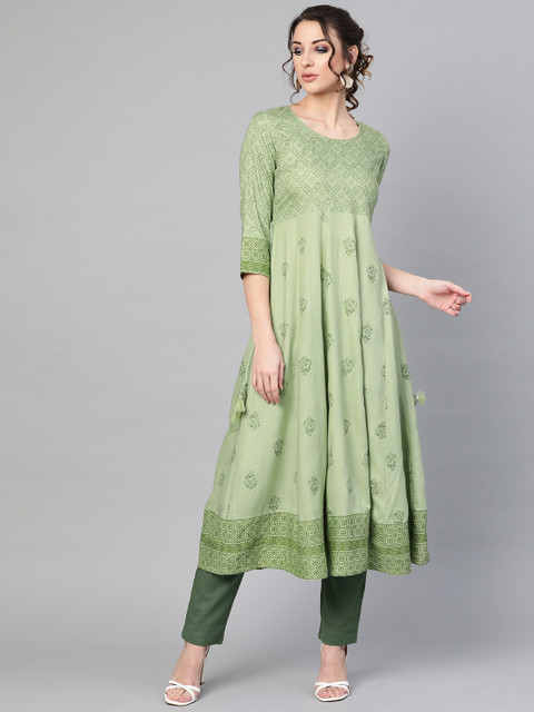 

AKS Women Green Printed Anarkali Kurta
