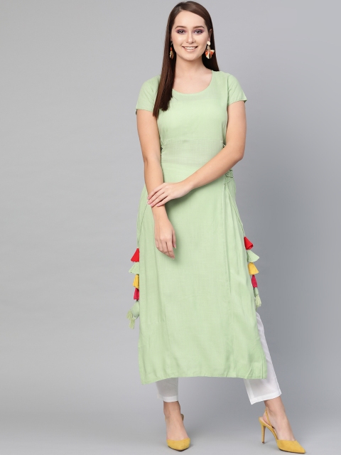 

AKS Women Green Solid Straight Kurta