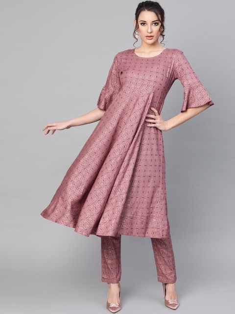 

AKS Women Mauve & Golden Printed A-Line Kurta