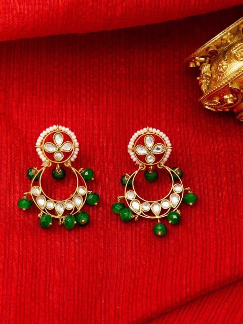 

Unniyarcha Jewellery Gold-Plated & Green Sterling Silver Crescent Shaped Chandbalis