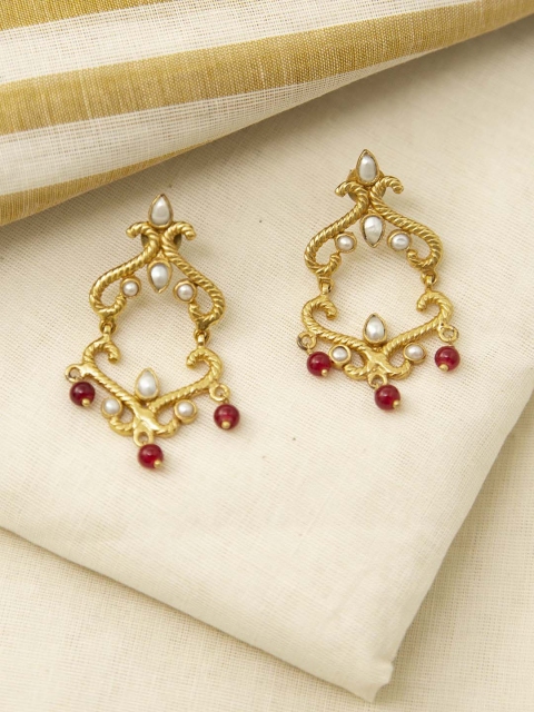 

Unniyarcha Jewellery Gold-Plated & Red Sterling Silver Contemporary Drop Earrings