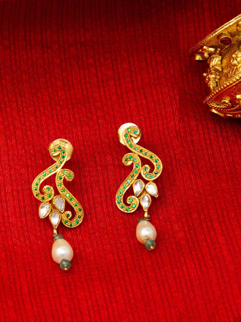 

Unniyarcha Jewellery Gold-Plated & Green Contemporary Sterling Silver Drop Earrings