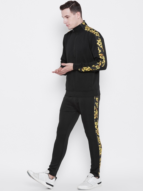 

FUGAZEE Men Black & Yellow Solid Slim-Fit Tracksuit