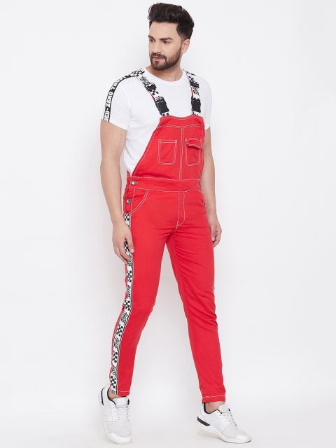 

FUGAZEE Men Red Solid Slim-Fit Dungaree with Twill Taped Detail