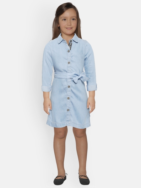 

Pepe Jeans Girls Blue Solid Chambray Shirt Dress with Belt