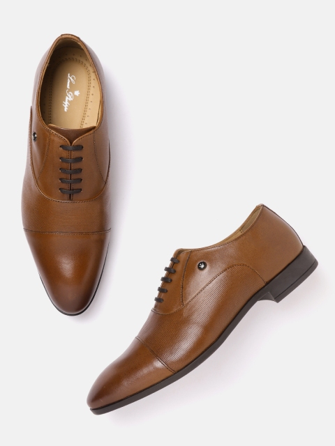 

Louis Philippe Men Tan Brown Solid Leather Formal Oxfords with Perforated Detail