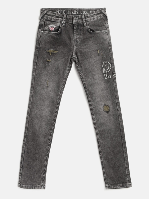 

Pepe Jeans Boys Black Slim Fit Mid-Rise Low Distress Stretchable Jeans