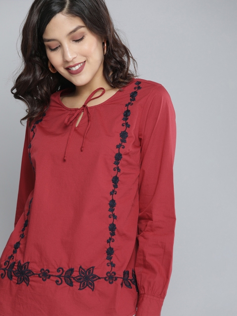 

HERE&NOW Women Red Embroidered Top