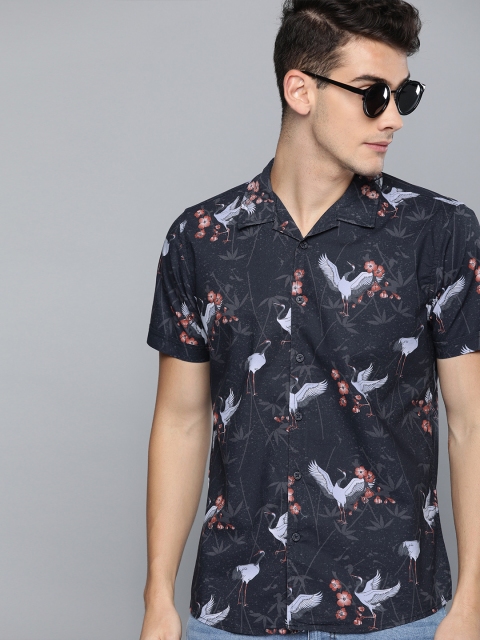 

HERE&NOW Men Navy Blue & Rust Red Slim Fit Printed Casual Shirt