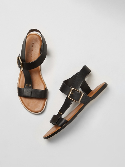

CHARLES & KEITH Women Black Solid Open Toe Flats